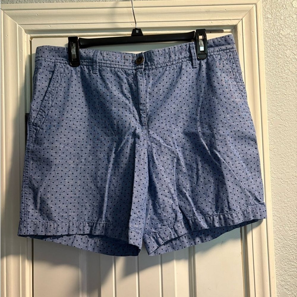 Talbots Girlfriend Chino Shorts‎ Womens 12 Blue Polka Dot Cotton JO3069